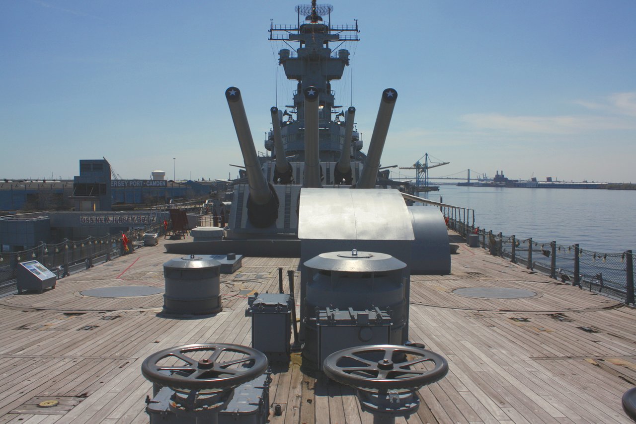 USS New Jersey, forward guns and deck, Camden, New Jersey, United States