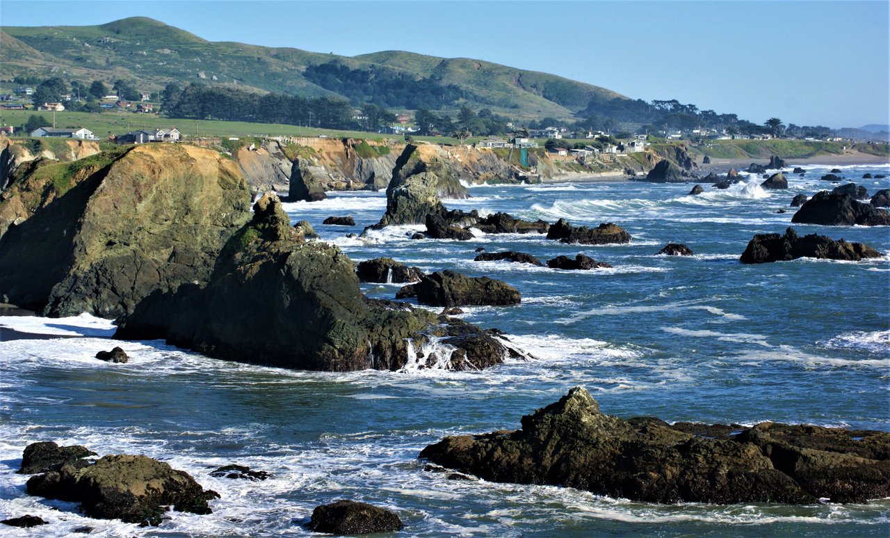 Explore the majestic rocky coast and waves of Mendocino, California's natural beauty.