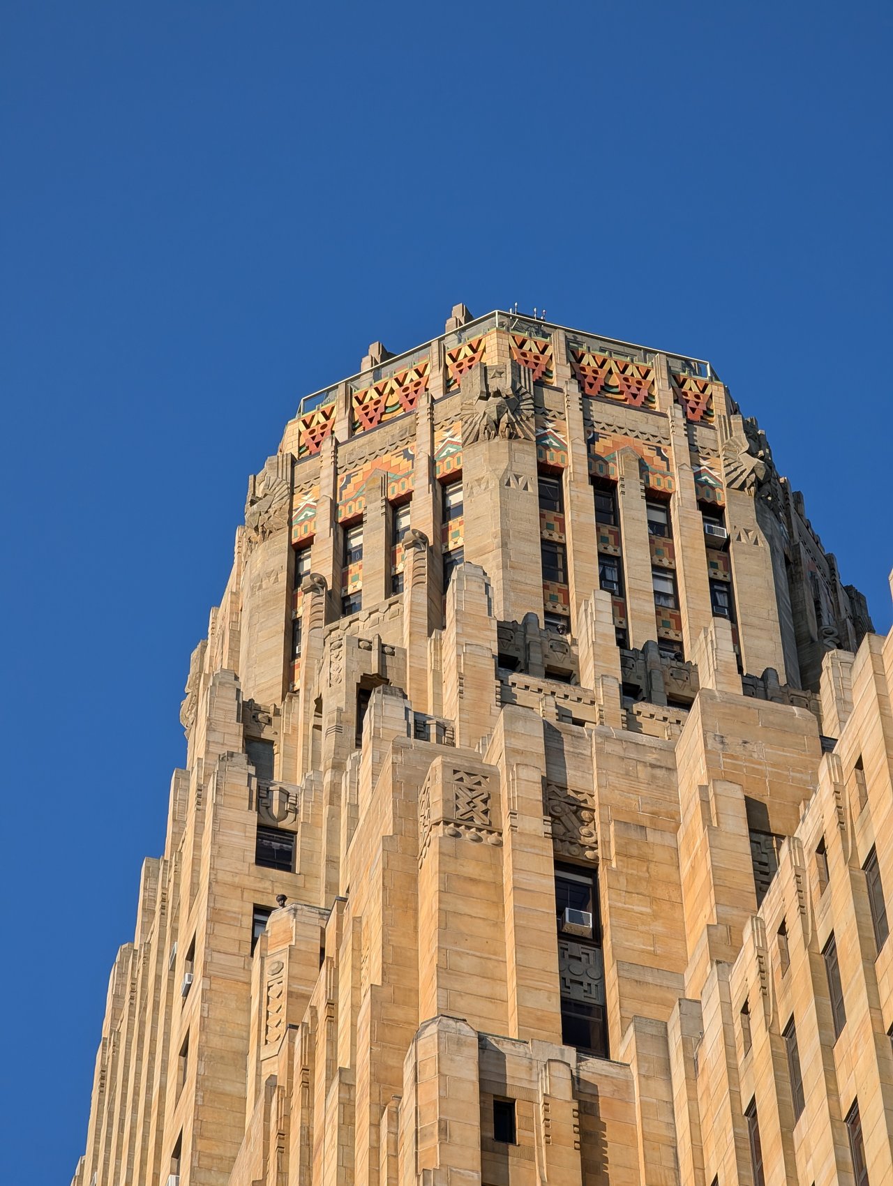 The tower on Buffalo City Hall as seen from the corner of South Elmwood Avenue and Perkins Drive. 65 Niagara Square, Buffalo, New York 14202.