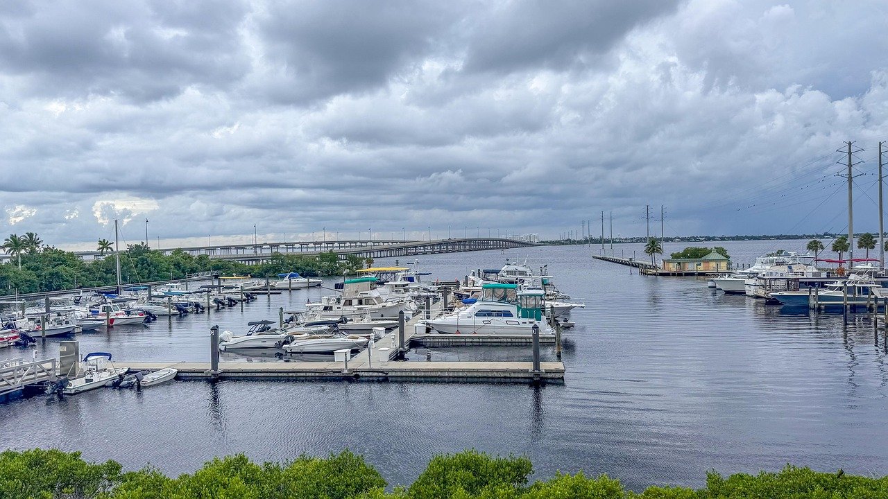 marina, bridge, punta gorda, florida, cloudscape, weather, nature